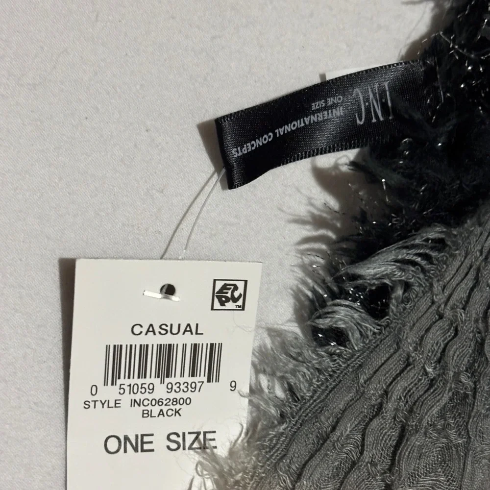 New INC International Concepts Scarf Womens OS Black‎ Ombre Metallic Fringe Wrap